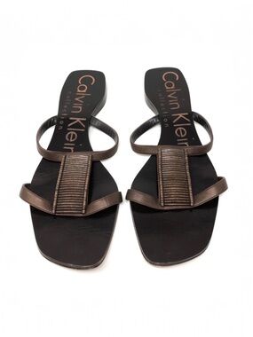 CALVIN KLEIN COLLECTION brown leather slides, made in Italy, size 39